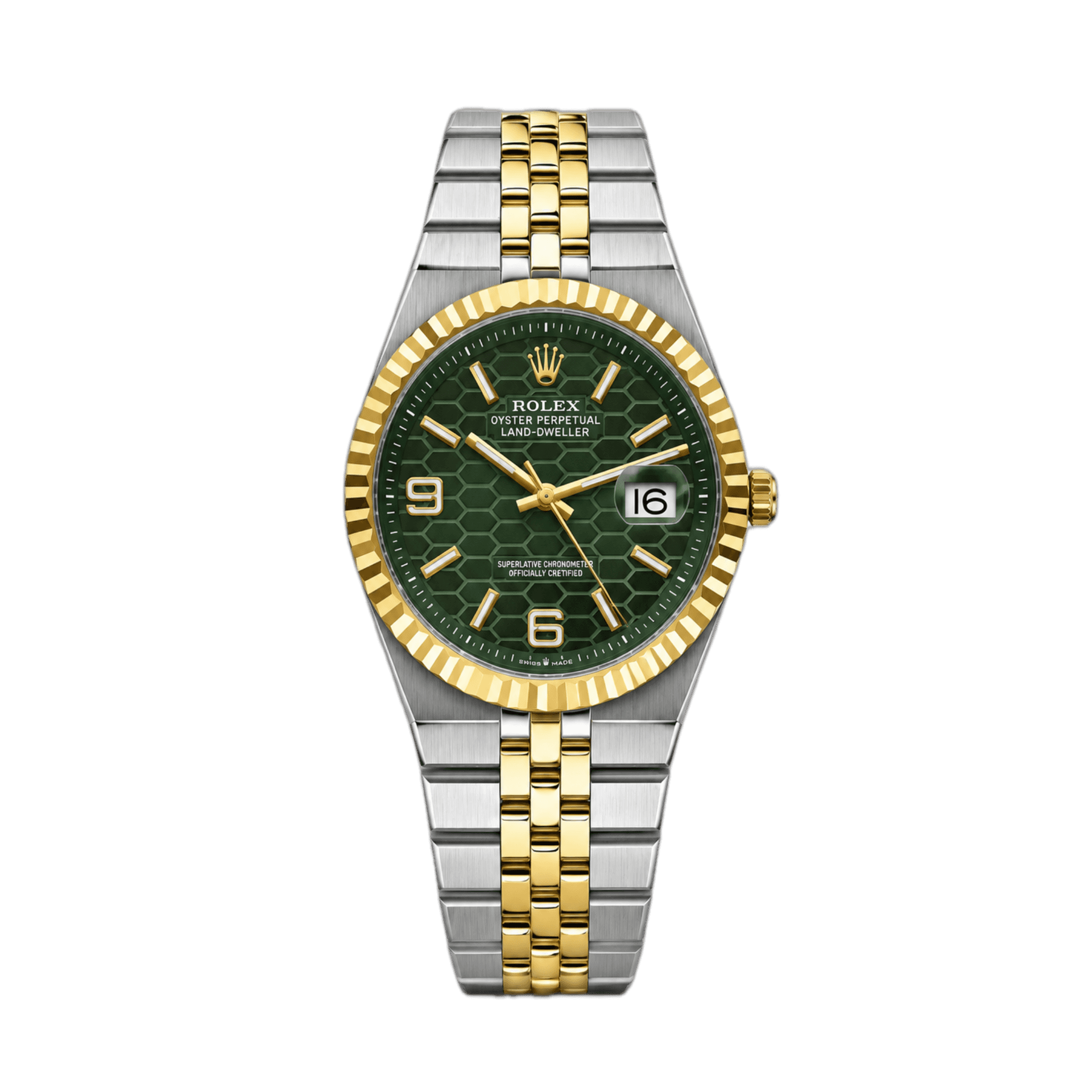 Rolex Oyster Perpetual Land-Dweller Green Honeycomb Two-Tone Watch