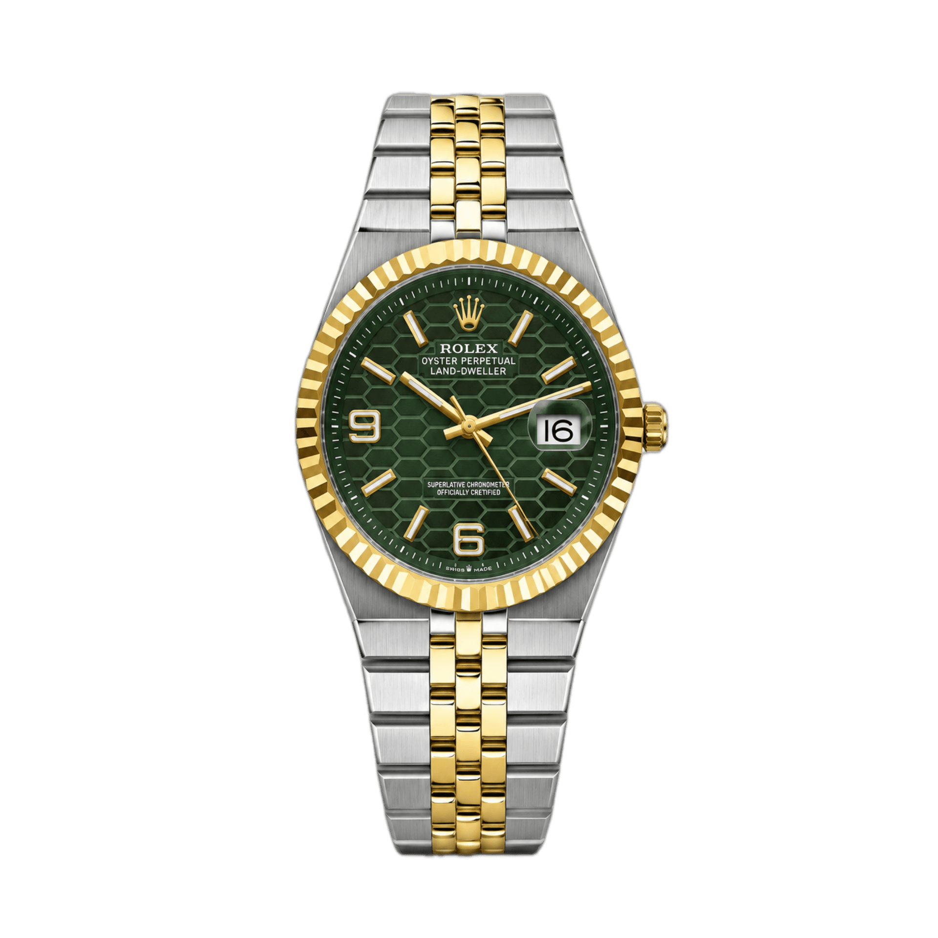 Rolex Oyster Perpetual Land-Dweller Green Honeycomb Two-Tone Watch
