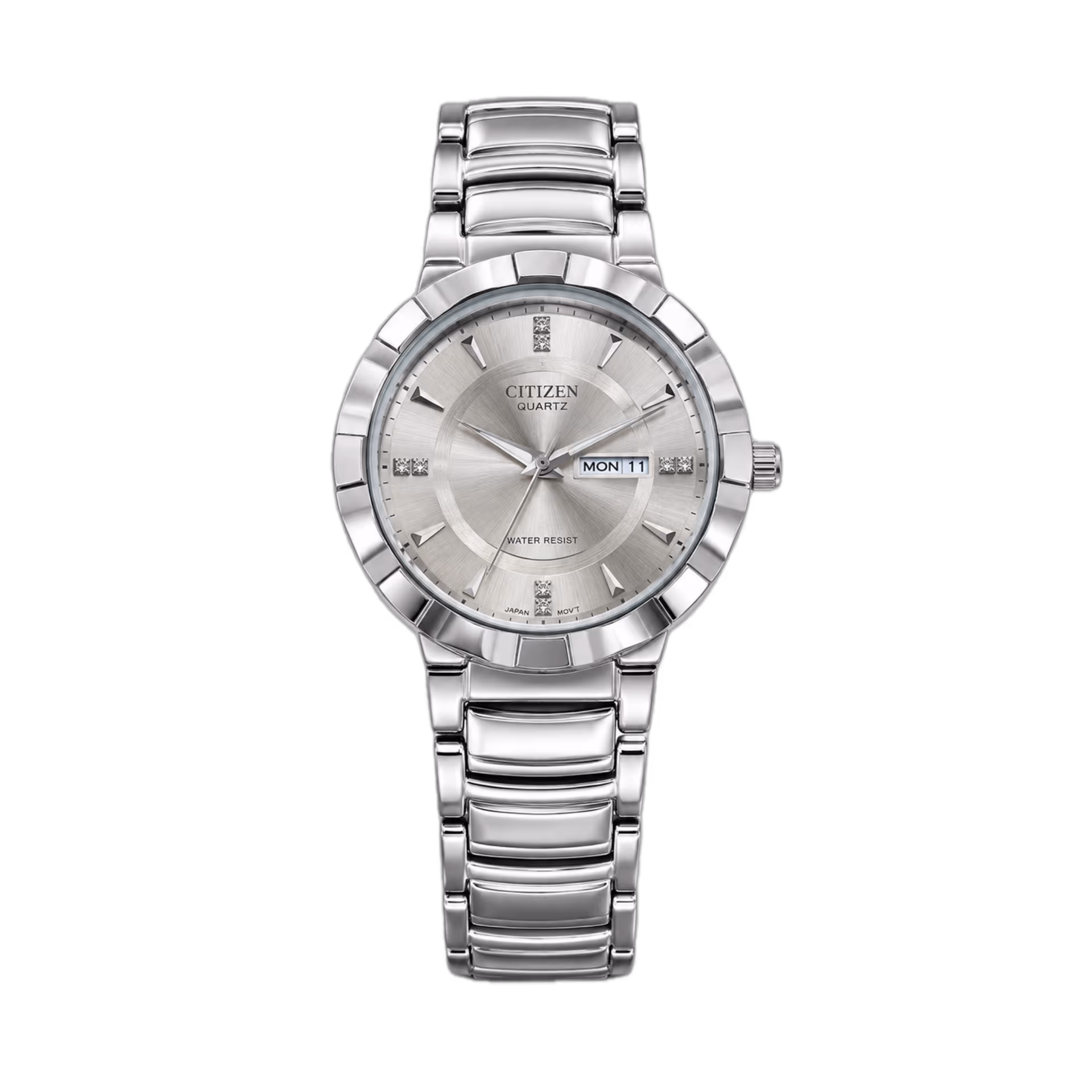 Citizen Quartz Silver Day-Date Stainless Steel Watch