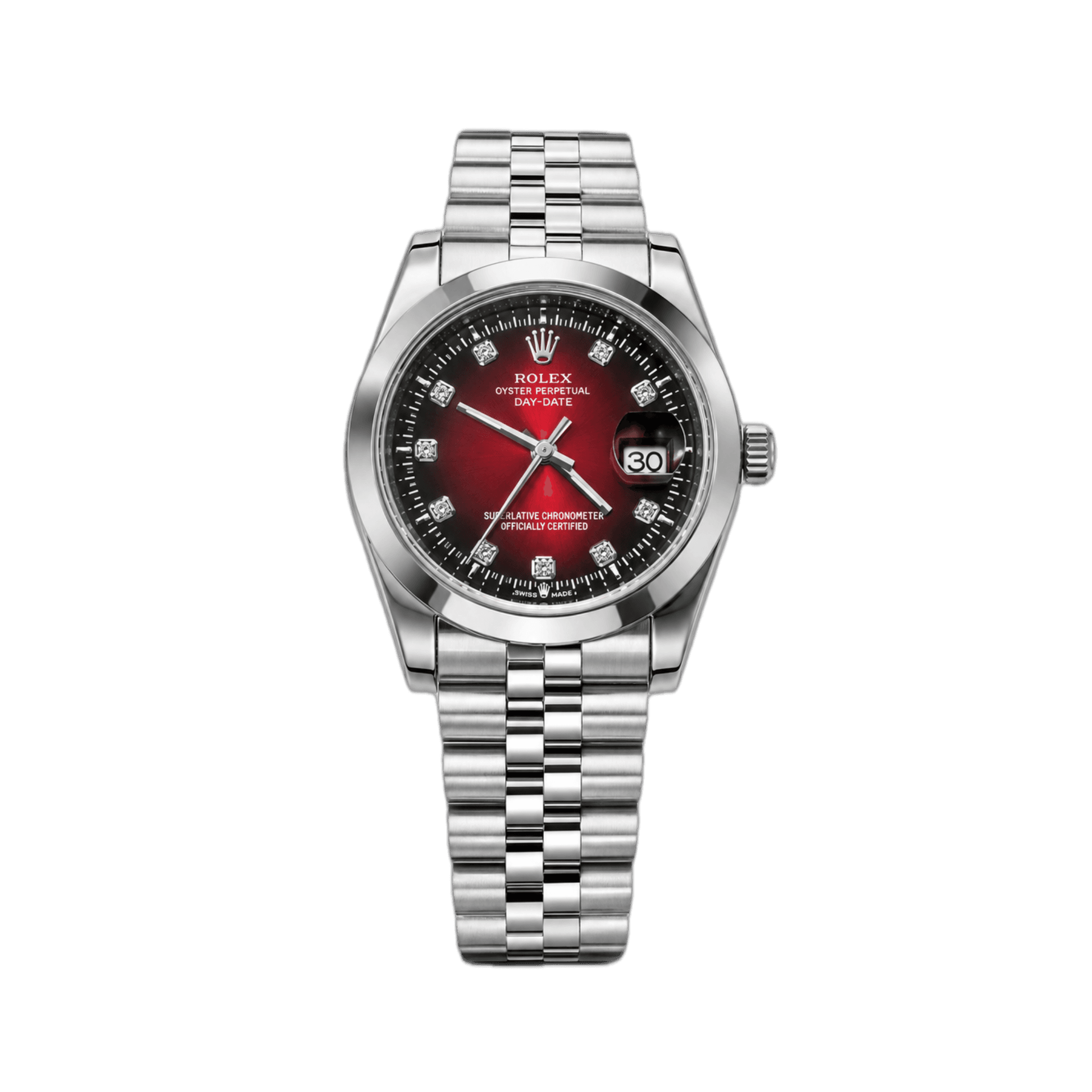 Rolex Day-Date Inspired Burgundy Diamond Dial Stainless Steel Luxury Watch